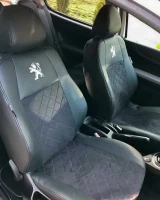 Чехлы на Peugeot 208 (Пежо 208) из экокожи и антары с прострочкой ромб