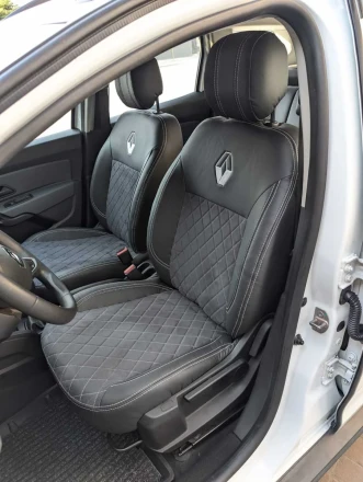 Чехлы на Renault Duster II (Рено Дастер 2) из экокожи и антары VE чорно-темно-серые