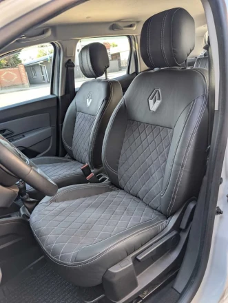Чехлы на Renault Duster II (Рено Дастер 2) из экокожи и антары VE чорно-темно-серые