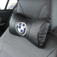 Подушка на подголовник из экокожи черная EMC с лого BMW