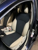 Чехлы на Subaru Impreza IV  (Субару Ипреза 4) из экокожи и польской алькантары с прострочкой соты Sport 3