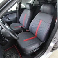 Чехлы на Skoda Octavia Tour (Шкода Октавия Тур) из экокожи ES серо-красные Чехлы на Skoda Octavia Tour (Шкода Октавия Тур) из экокожи ES серо-красные