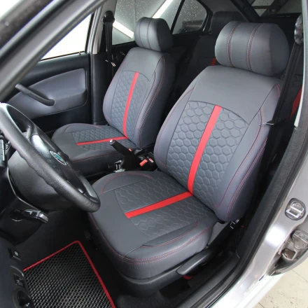 Чехлы на Skoda Octavia Tour (Шкода Октавия Тур) из экокожи ES серо-красные