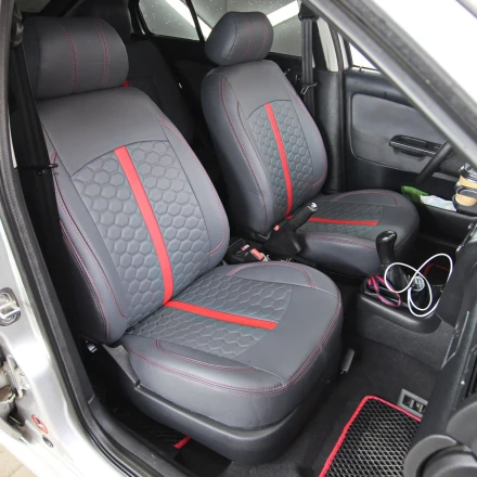 Чехлы на Skoda Octavia Tour (Шкода Октавия Тур) из экокожи ES серо-красные