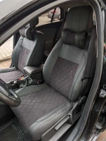 Чехлы на Renault Megane III (Рено Меган 3) из экокожи и антары VE с прострочкой ромб