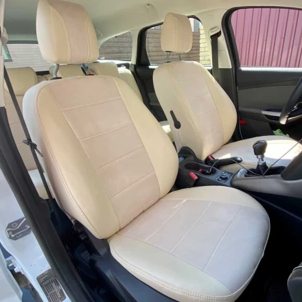Чехлы на Ford Focus III (Форд Фокус 3) из экокожи и антары Antara бежевые