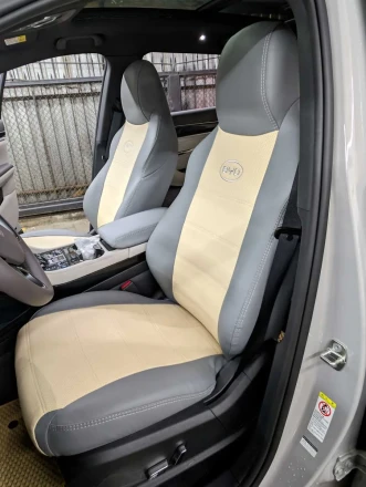 Чехлы на BYD Song Plus (Бид Сонг Плюс) из экокожи EL серо-бежевые