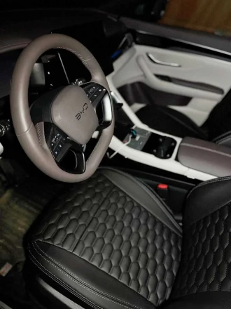 Чехлы на BYD Song Plus (Бид Сонг Плюс) из экокожи с прострочкой соты Sport 3