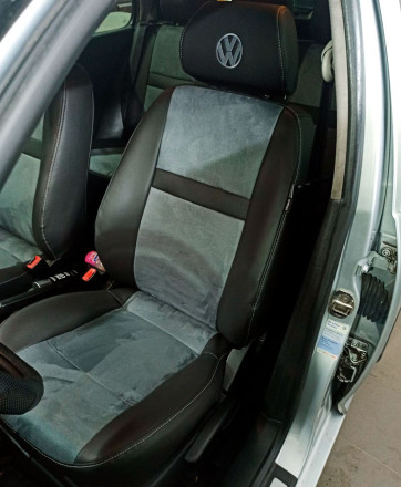 Чехлы на Volkswagen Golf 4 из экокожи и антары черно-серые (Гольф 4)