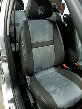 Чехлы на Volkswagen Golf 4 из экокожи и антары черно-серые (Гольф 4)