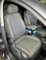 Чехлы на  Volkswagen Touran I (Фольцваген Туран 1) из экокожи серой AM Rubin-G