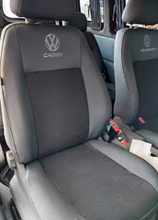 Чехлы на Volkswagen Caddy (Фольксваген Кадди) из экокожи и ткани черные