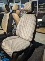 Накидки на сиденья авто из Алькантары (передние с подголовниками) светло-серые CC Накидки на сиденья авто из Алькантары (передние с подголовниками) светло-серые CC