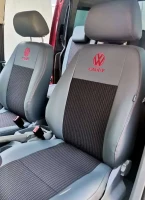 Чехлы на Volkswagen Caddy III из экокожи и ткани серо-черные