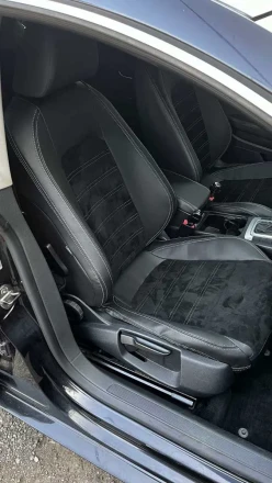 Чехлы на Volkswagen Passat B6 из экокожи и антары Comfort Plus 3 белая прострочка