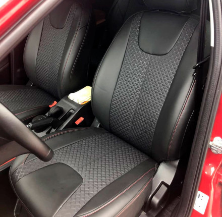 Чехлы на Cherry Tiggo 2 (2-х цветный) из экокожи и автоткани черные