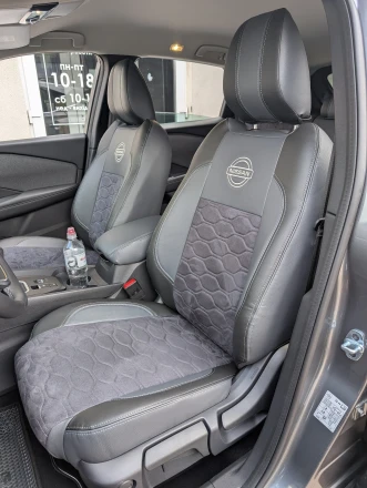 Чехлы на Nissan Qashqai III из экокожи и антары VPA прострочка волна