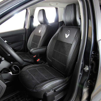 Чехлы на Renault Duster II из экокожи и антары VE белая прострочка