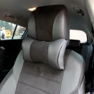 Подушка на подголовник из экокожи и антары EMC серо-чёрная