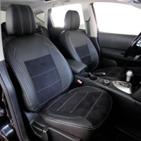 Чехлы на Nissan Qashqai I (Ниссан Кашкай 1) из экокожи и антары Vip Elite белая прострочка