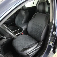 Чехлы на KIA Sportage III SL (КИА Спортейдж 3) из экокожи и антары Vip Elite серо-черные