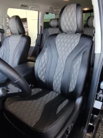 Чехлы на Toyota Prado 150 (Тойота Прадо 150) из экокожи чёрно-серые AM Cayman