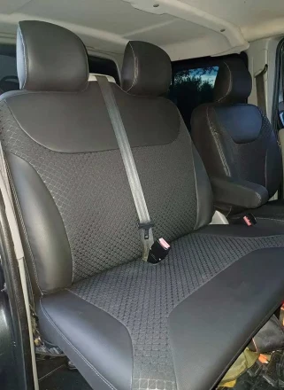 Чехлы на Opel Vivaro 1+2 (Опель Виваро) из экокожи и ткани с тиснением