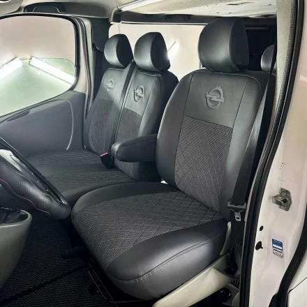 Чехлы на Opel Vivaro 9 мест из экокожи и ткани ECl
